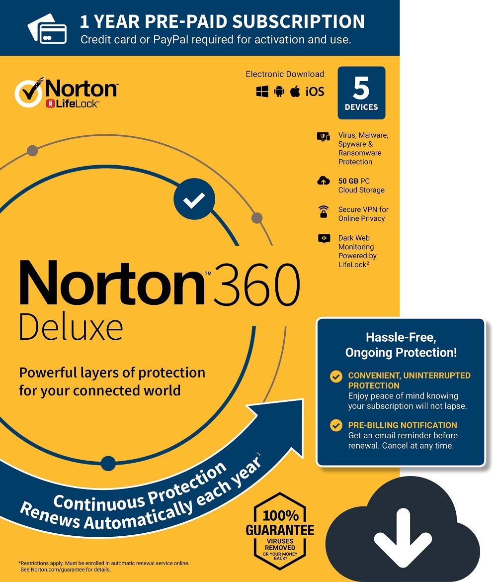 Norton 360 Deluxe | 5-Devices - 1Year | 50Gb Cloud Storage - Digital Zone