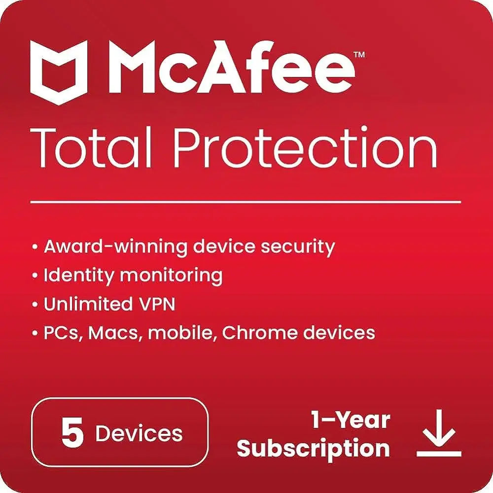 McAfee Total Protection 2023 + VPN | 5 Devices | 1 Year | Windows - Mac - Android - iOS
